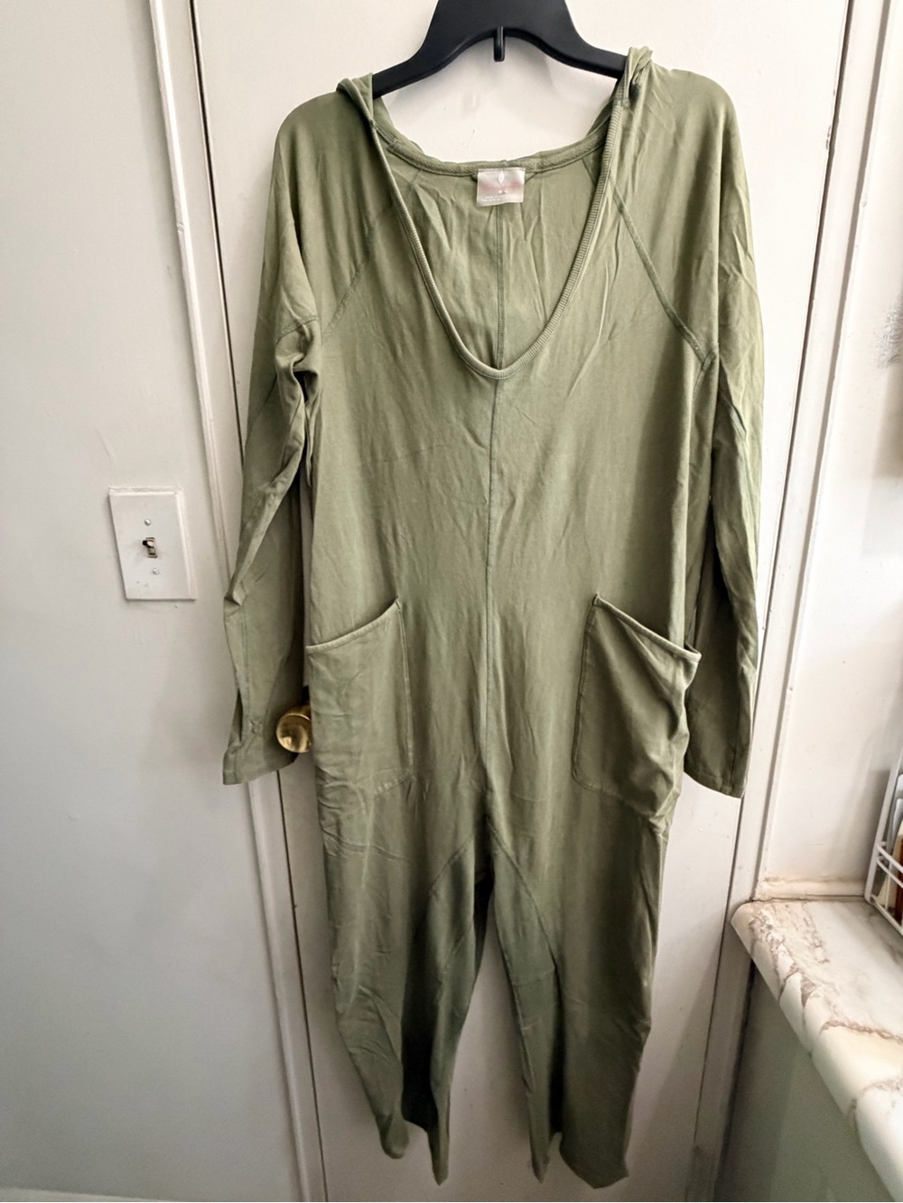 FP Movement by Free People Hot Shot Long Sleeve Hooded Olive Green Jumpsuit